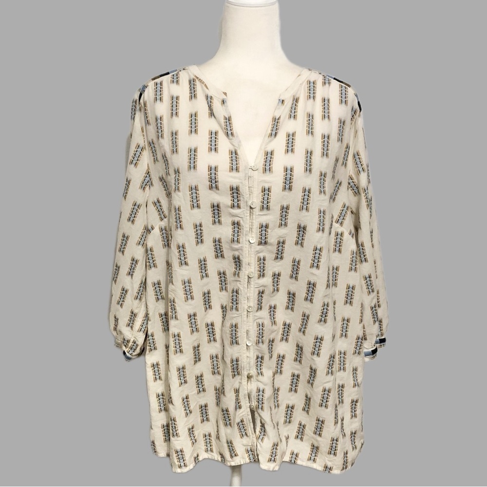 Pure Jill Embroidered V-neck Button Up Lagenlook Top 2X